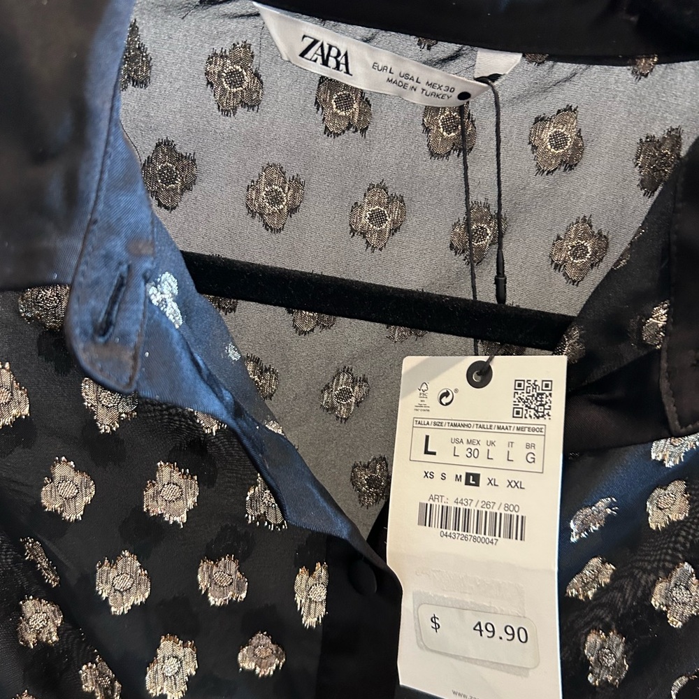 Zara sheer black tunic gold detail NWT